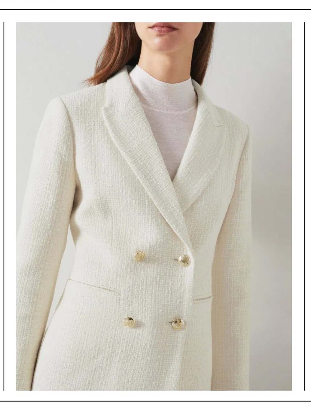 NWT - LK Bennett Cream Tweed Double-Breasted Blazer with Gold Buttons